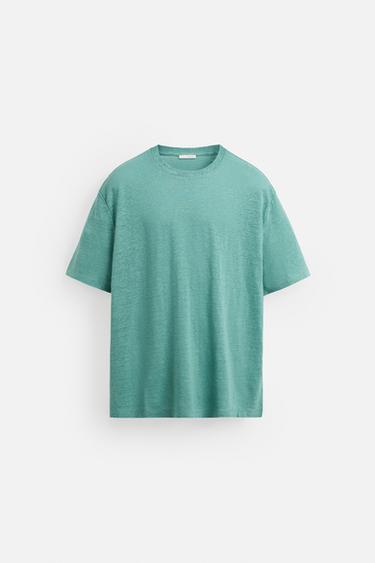 LINEN BLEND T-SHIRT - Pastel green by Zara