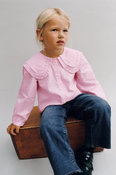 STRIPED SHIRT WITH DOUBLE COLLAR - Mid-pink by Zara