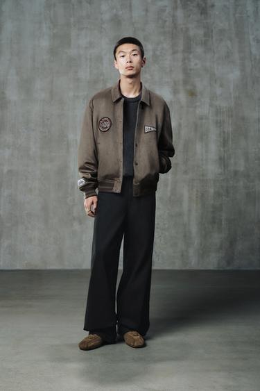 FAUX SUEDE JACKET WITH PATCH AND EMBROIDERY DETAIL - Mink by Zara