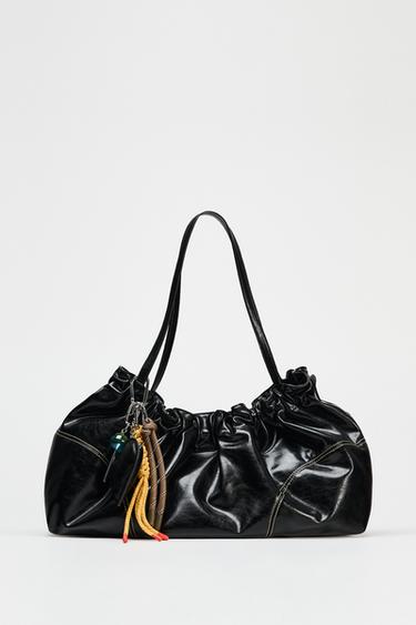 GATHERED TOTE BAG WITH CHARMS - Black by Zara