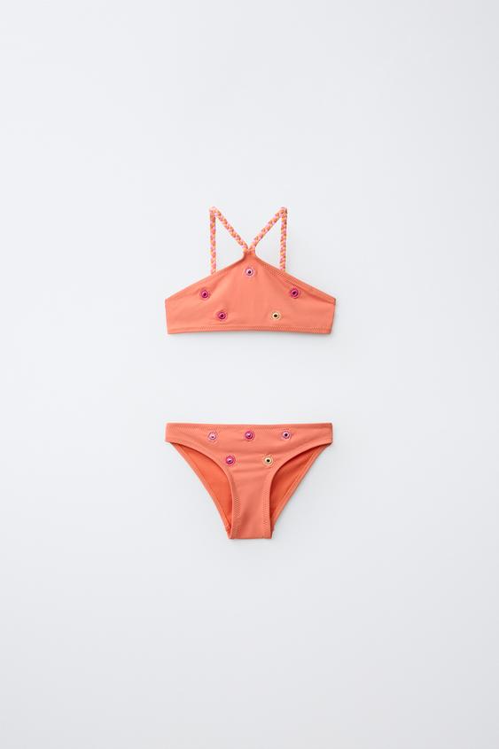 6-14 YEARS / EMBROIDERED MIRROR BIKINI - Orange by Zara - Image 0
