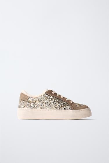 GLITTER FAUX SHEARLING SNEAKERS - Grey by Zara