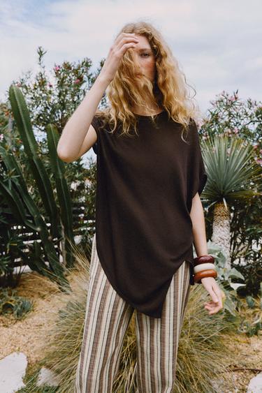 ASYMMETRIC KNIT TOP - Brown by Zara