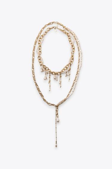 PACK OF 2 CHAIN AND PEARL NECKLACES - Golden by Zara