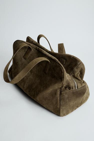 M LEATHER TRAVEL BAG - Khaki Green by Zara