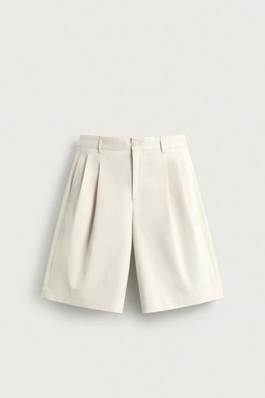 WIDE-LEG PLEATED BERMUDA SHORTS - Oyster-white by Zara