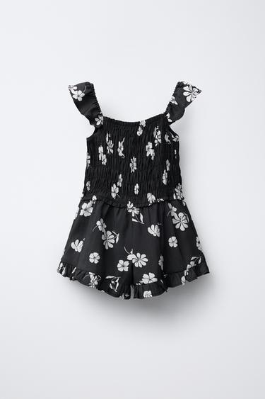 FLORAL SHORT PLAYSUIT - Black / Ecru by Zara - Image 0