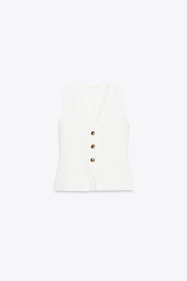 BUTTONED TWILL WAISTCOAT - White by Zara