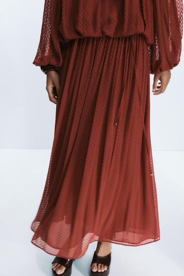 BELTED PLEATED MIDI SKIRT - Brick by Zara