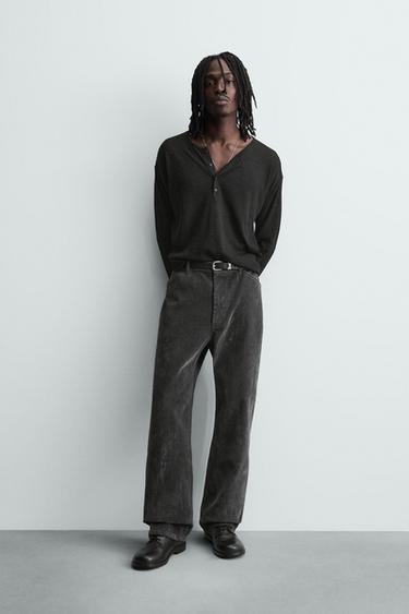 RELAXED FIT FLOCKED TROUSERS - Grey by Zara
