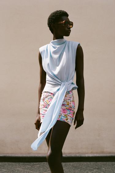 DRAPED FLORAL PRINT MINI SKIRT - Multicoloured by Zara