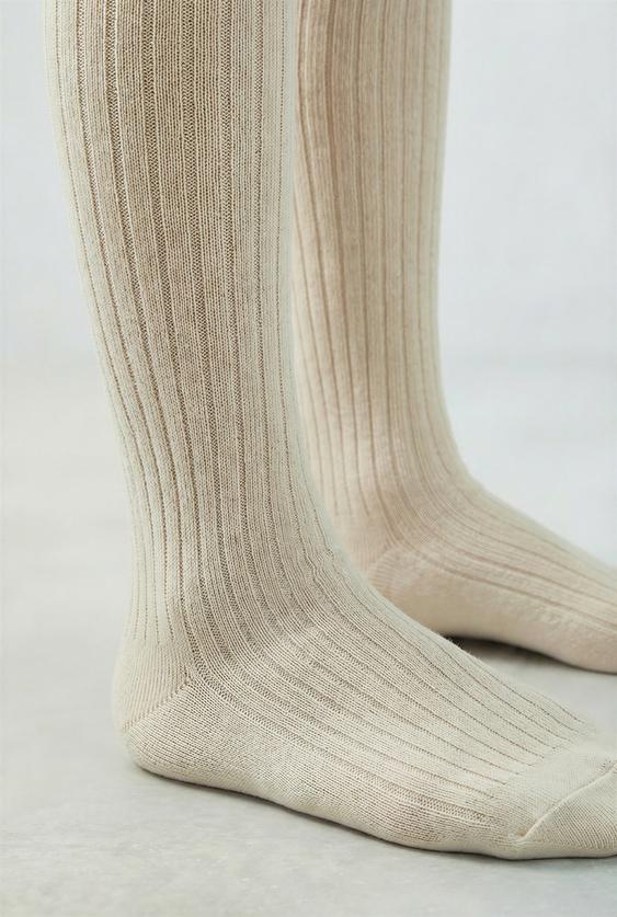 PLAIN RIBBED TIGHTS - Sand by Zara - Image 0