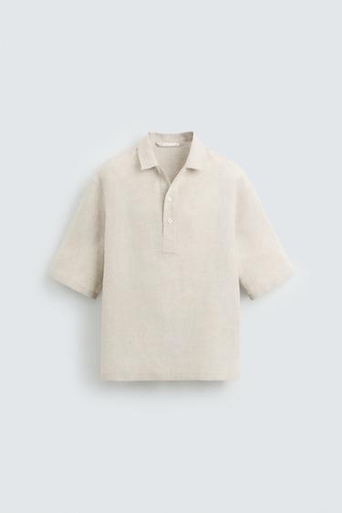 100% LINEN POLO SHIRT - Light beige by Zara