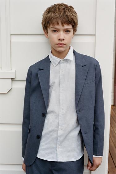 TEXTURED BLAZER - Mid-blue by Zara