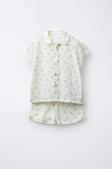 AGES 6-14/ SEERSUCKER FLORAL SHIRT AND BERMUDA PYJAMAS - Ecru by Zara - Image 0