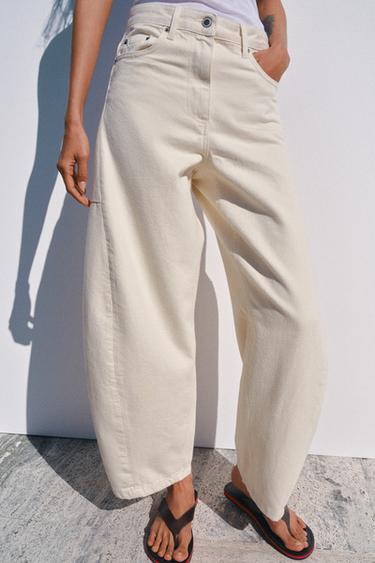 ZW COLLECTION ANKLE BALLOON MID-WAIST JEANS - Ecru by Zara