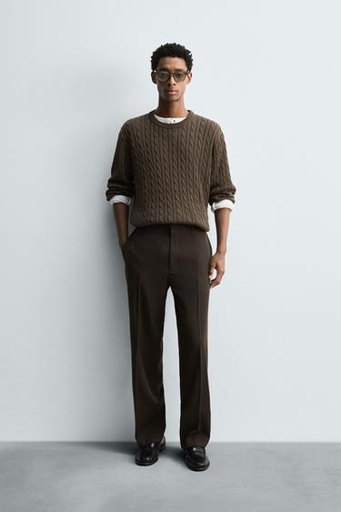 COTTON-HEMP TEXTURED SWEATER - Chocolate by Zara - Image 0