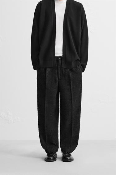 TEXTURED STRAIGHT FIT TROUSERS - Black by Zara