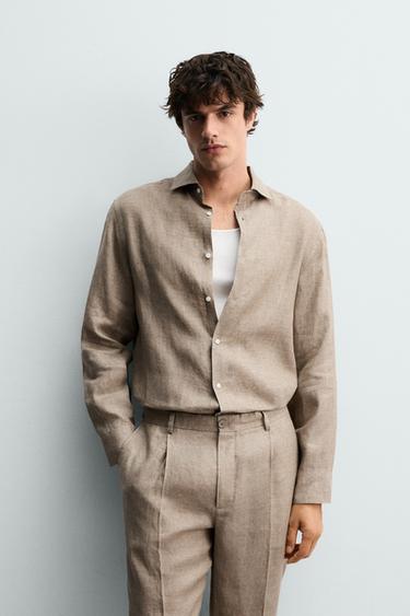 100% LINEN REGULAR FIT SHIRT - Sand / Marl by Zara