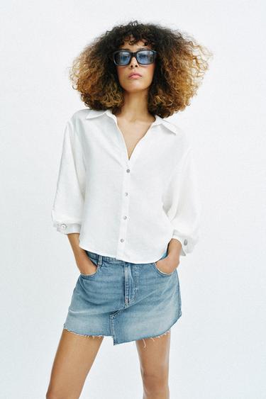 Z1975 DENIM SKORT WITH RAW HEM - Mid-blue by Zara