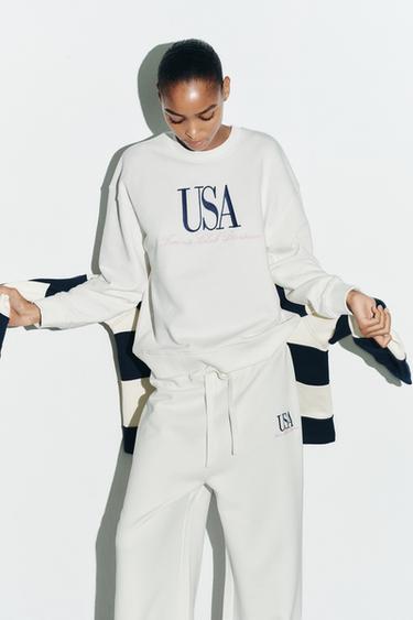 COTTON SWEATSHIRT WITH SLOGAN - Ecru by Zara