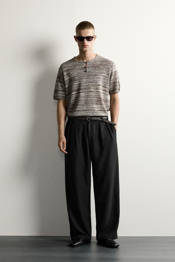 KNIT HENLEY T-SHIRT - Brown / Ecru by Zara - Image 0