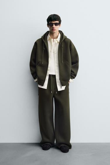 NEOPRENE-EFFECT HOODIE - Dark green by Zara