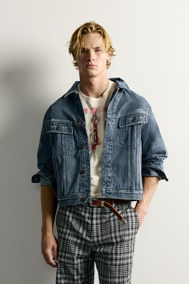 RELAXED FIT DENIM JACKET WITH TAB - Blue by Zara