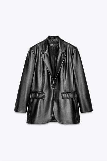 STRAIGHT FAUX LEATHER BLAZER - Black by Zara