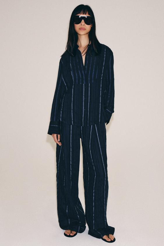 ZW COLLECTION STRIPED BIB SHIRT - Indigo by Zara - Image 0