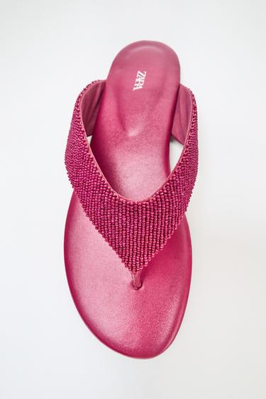 BEADED FLAT SANDALS - Pink by Zara