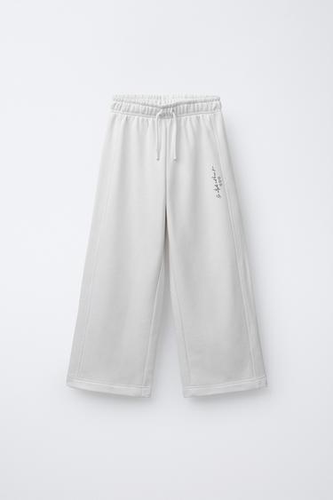 WIDE-LEG TEXT TROUSERS - Ecru by Zara