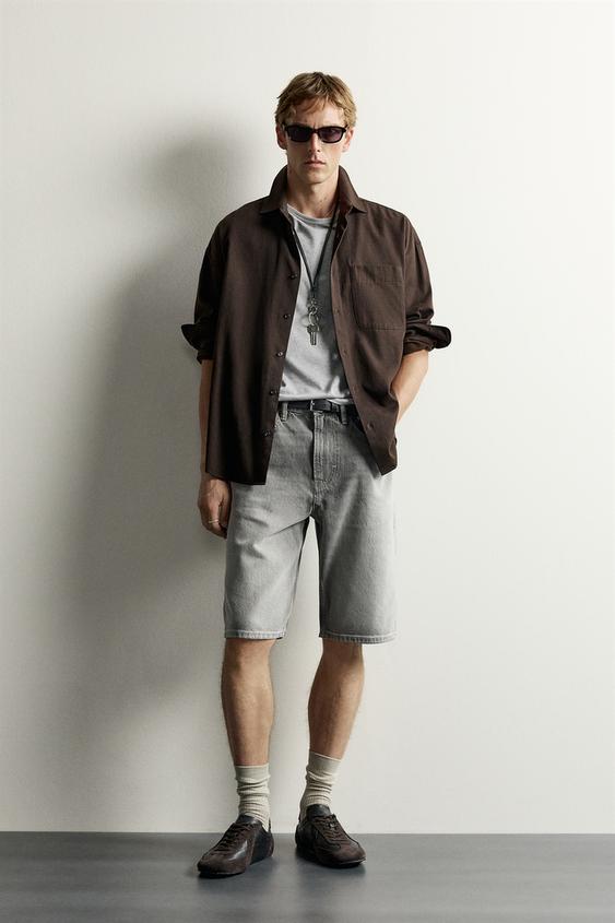 LOOSE FIT DENIM BERMUDA SHORTS - Grey by Zara - Image 0
