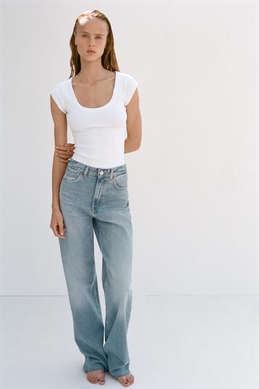 TRF WIDE-LEG HIGH-WAIST JEANS - Light blue by Zara