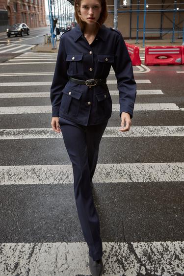 STRAIGHT-LEG TROUSERS - Navy blue by Zara