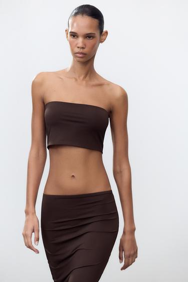 POLYAMIDE BANDEAU TOP - Chocolate by Zara