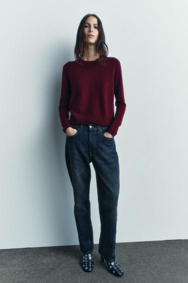 BASIC 100% WOOL SWEATER - Burgundy by Zara