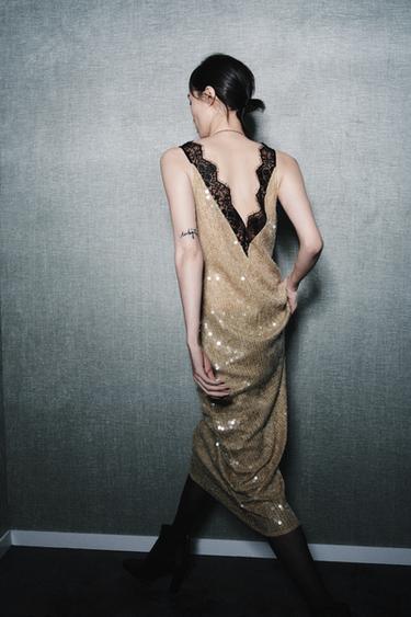 ZW COLLECTION SEQUIN LACE DRESS - Golden by Zara