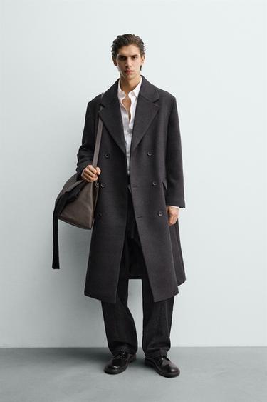 CHECKED DOUBLE-BREASTED COAT - Dark grey by Zara - Image 0