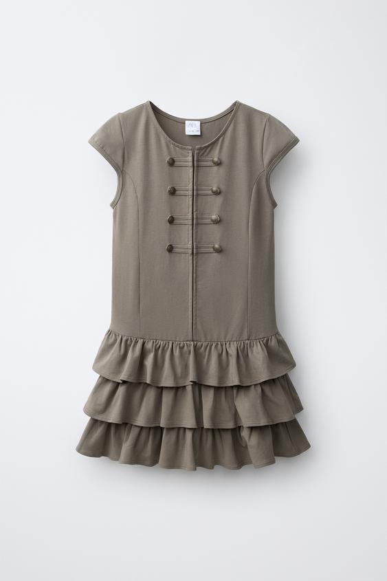 DRESS WITH RUFFLES AND FROG FASTENING - Khaki by Zara - Image 0