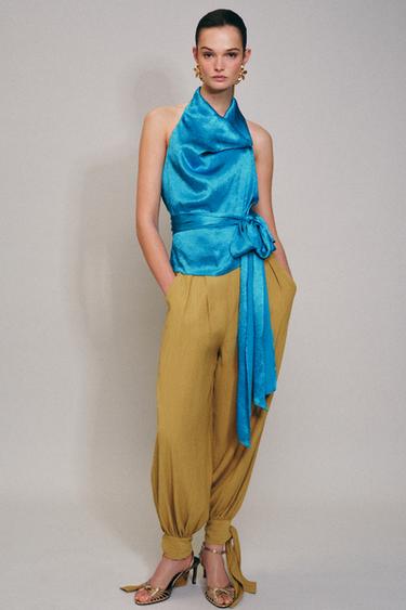 KNOTTED HALTER TOP - Turquoise by Zara