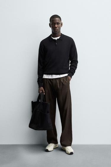 100% WOOL KNIT POLO SHIRT - Black by Zara - Image 0