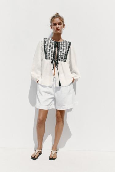 CONTRAST EMBROIDERY JACKET - Black / White by Zara