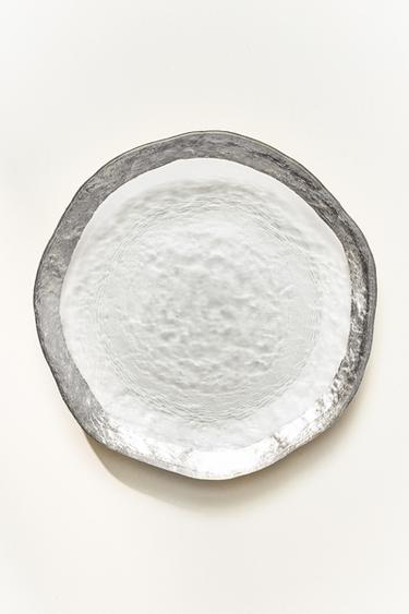 RAISED GLASS DESSERT PLATE WITH SILVER RIM - Silver by Zara