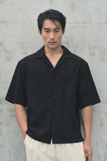 EMBROIDERED COTTON/LINEN SHIRT - Black by Zara