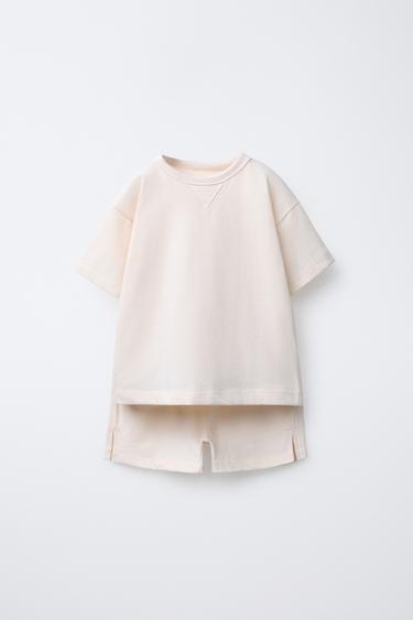 PLAIN T-SHIRT AND BERMUDA JOGGING SET - Ecru by Zara