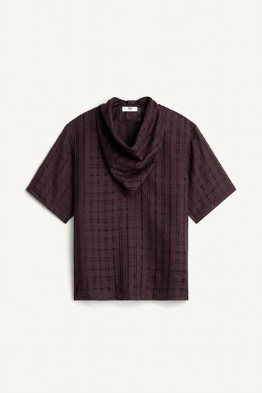 TEXTURED 100% LINEN SHIRT WITH SCARF - Dark aubergine by Zara
