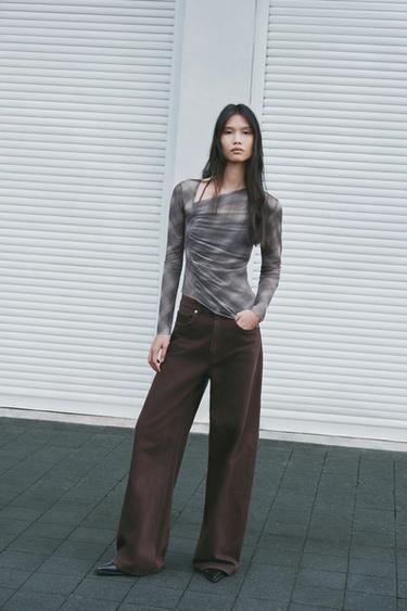 TRF HIGH-WAIST EXTRA WIDE-LEG JEANS - Brown by Zara