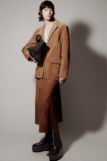 ELONGATED SUEDE TOTE BAG - Chocolate by Zara