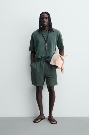 FADED WAFFLE-KNIT BERMUDA SHORTS - Green by Zara